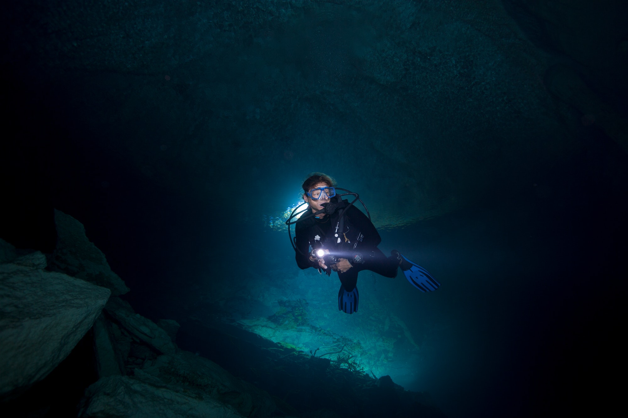 Scuba diver enters Ben's Cave.